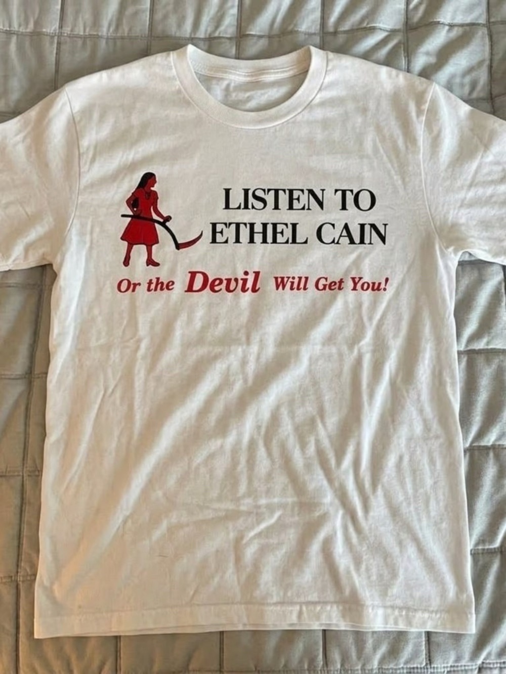 Gildan White Tee with Red and Black 'Listen to Ethel Cain' Graphic